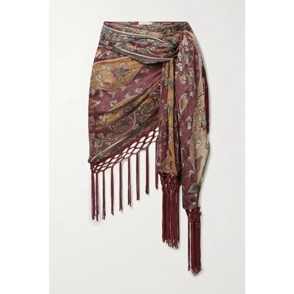Savannah Morrow The Label's 'Isla' wrap skirt Fringe Silk Printed - Picture 1 of 6